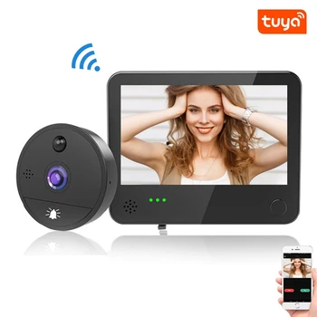 Камера видеодомофона Tuya1080P с глазком, Wifi-камера для просмотра дверного звонка, приложение Tuya с высокой степенью обнаружения движения, дистанционное управление для дома