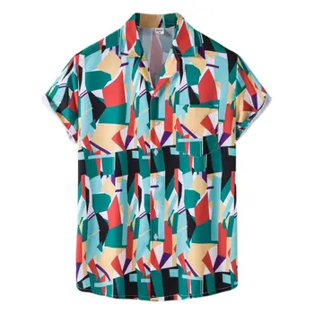 10 цветов, Мужская рубашка в гавайском пляжном стиле, кубинский воротник, модная блузка с коротким рукавом, мужские футболки M-3XL