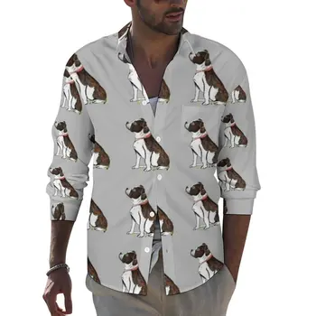 Повседневная рубашка для Стаффордширского бультерьера Y2K, мужская рубашка для собак, Осенняя новинка, блузки с длинным рукавом, графическая одежда Оверсайз