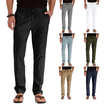 Мужские прямые брюки с эластичной резинкой на талии, весенне-осенние дышащие Свободные длинные брюки, Мужская одежда, деловые повседневные брюки Homme