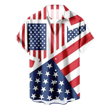 Мужские Рубашки 4 Июля С 3D Принтом Американского Флага, Мужская Рубашка На День Независимости, Пляжная Рубашка 3xl С Коротким Рукавом И Пуговицами, Blusas Hombre