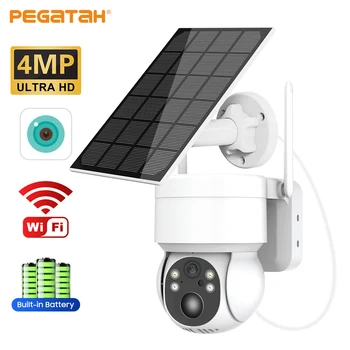 Солнечная камера PEGATAH 1080P HD Wifi Наружная PIR Беспроводная IP PTZ камера для обнаружения человека с солнечной панелью емкостью 7800 мАч