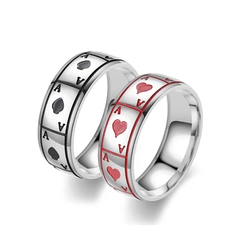 Стальные Кольца На Палец Lucky Poker Ace Of Spades Эмалированные Кольца Ювелирные Изделия для Женщин Мужчин Хип-Хоп Аксессуары Милый Подарок Hombre Mujer
