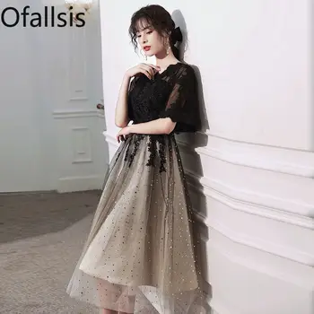 Ofallsis, Черное кружевное вечернее платье для банкета, Темперамент 2023, Звездное Небо, Тонкая талия, платья для вечеринок, ведущая ежегодной встречи.