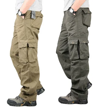 Брюки-карго Мужские Демисезонные Прямые мужские брюки с несколькими карманами, повседневные мешковатые брюки Мужские, Большой Размер, Мужская одежда, Брюки для мужчин