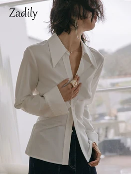 Zadily 2023 Осенняя Офисная Женская Белая рубашка с длинным рукавом в Корейском стиле, Тонкая рабочая блузка на пуговицах, Топы женской одежды