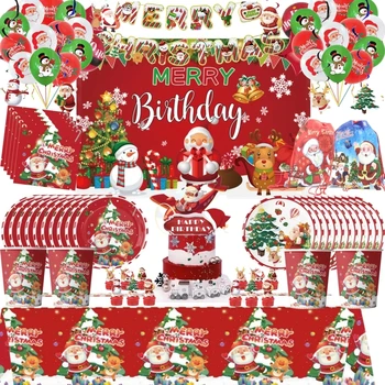 Рождественское украшение для вечеринки по случаю дня рождения Одноразовый набор столовых приборов Бумажный соломенный баннер DIY Латексный воздушный шар Топпер для торта принадлежности для рождественской вечеринки